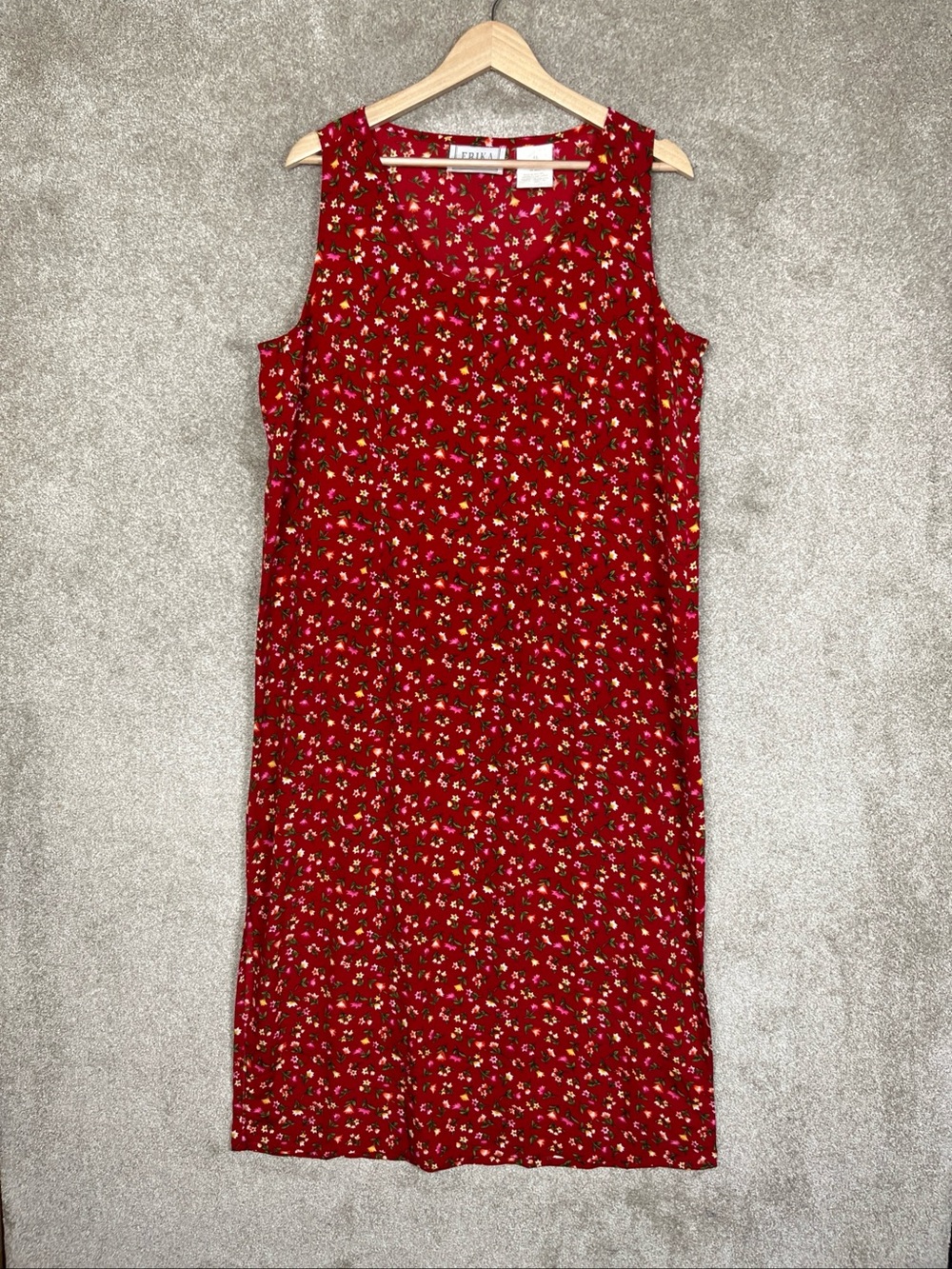 Erika Studio Vintage Dress Womens Extra Large Red Floral Maxi Sleeveless- 4816